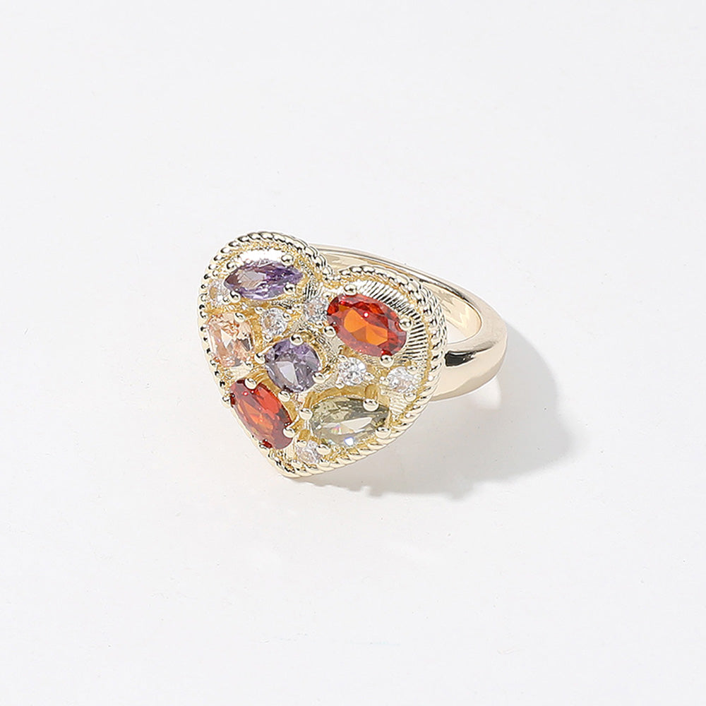 5 Colorful Cubic Zirconia Romantic Heart Gold Ring
