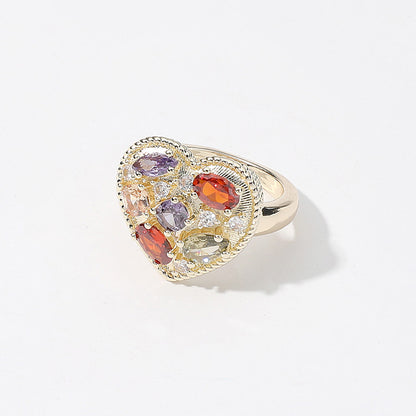 5 Colorful Cubic Zirconia Romantic Heart Gold Ring