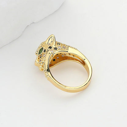 2 CZ Stone Paved Brass Metal Leopard Ring