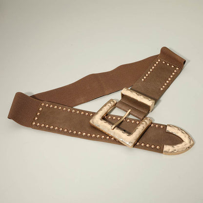 Ari Wide Faux Leather Hammered Studded Stretch Waist Belt