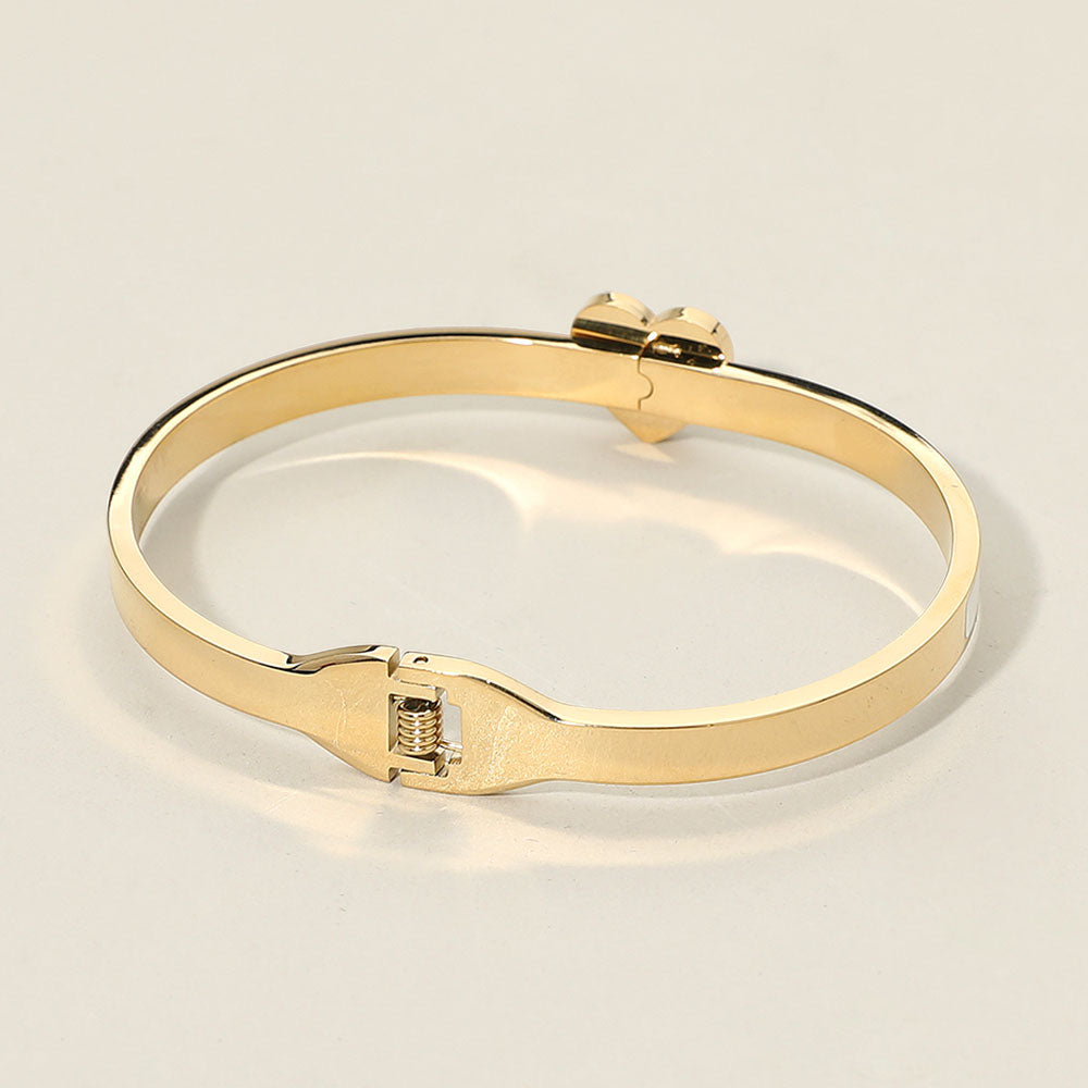 CZ Stone Paved Heart Accent Hinged Bangle Bracelet