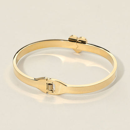 CZ Stone Paved Heart Accent Hinged Bangle Bracelet
