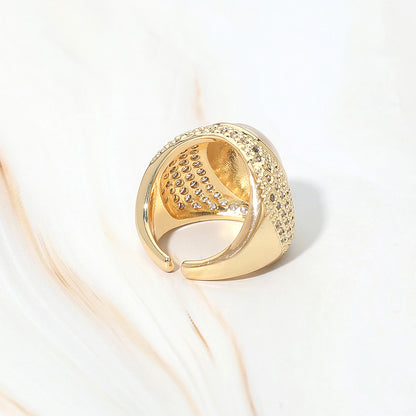 Gold Oval Pearl Centerpiece CZ Pave Statement Ring