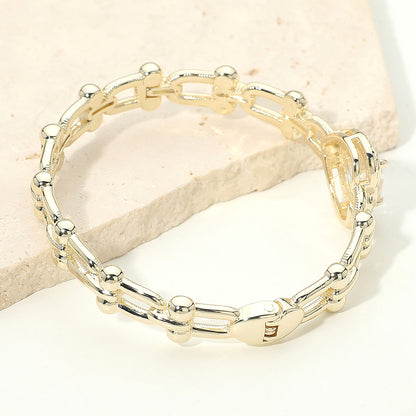 14K Gold Plated Heart CZ Stone Link Bangle Bracelet