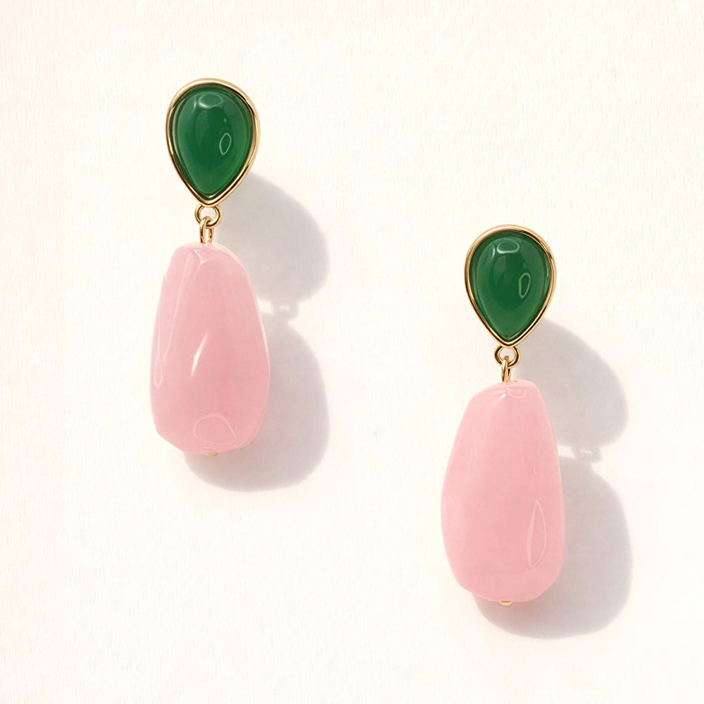 AKA 14K Gold Dipped Pink & Green Contrast Drop Earrings