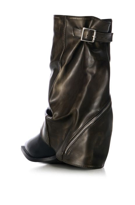 AZALEA WANG Brown Distressed Vegan Leather Slouchy Boots