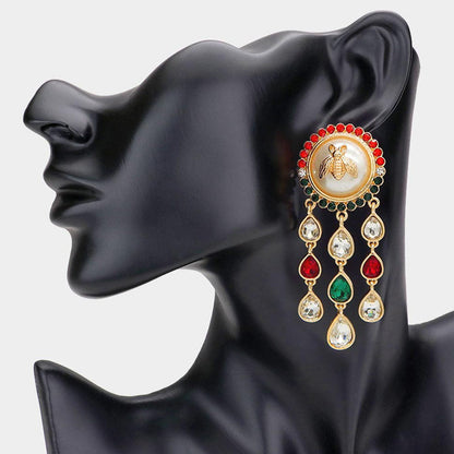 A Bee Teardrop Stone Cluster Statement Earrings