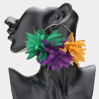 1 Oversized Fabric Floral Petal Statement Hoop Earrings