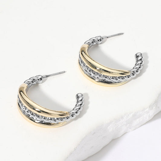 14K Gold Plated Two Tone Hoop Statement Earrings