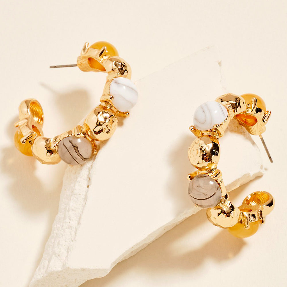 2 Round Bead Accent Chunky Hoop Statement Earrings