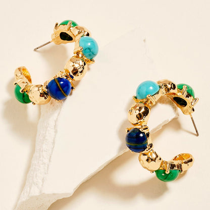 2 Round Bead Accent Chunky Hoop Statement Earrings
