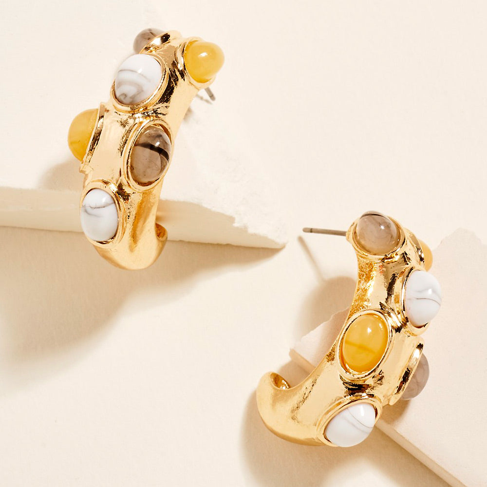 2 Round Bead Accent Chunky Hoop Statement Earrings