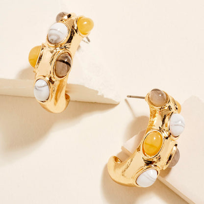2 Round Bead Accent Chunky Hoop Statement Earrings