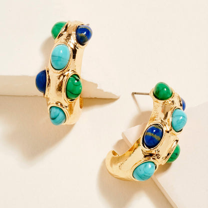 2 Round Bead Accent Chunky Hoop Statement Earrings