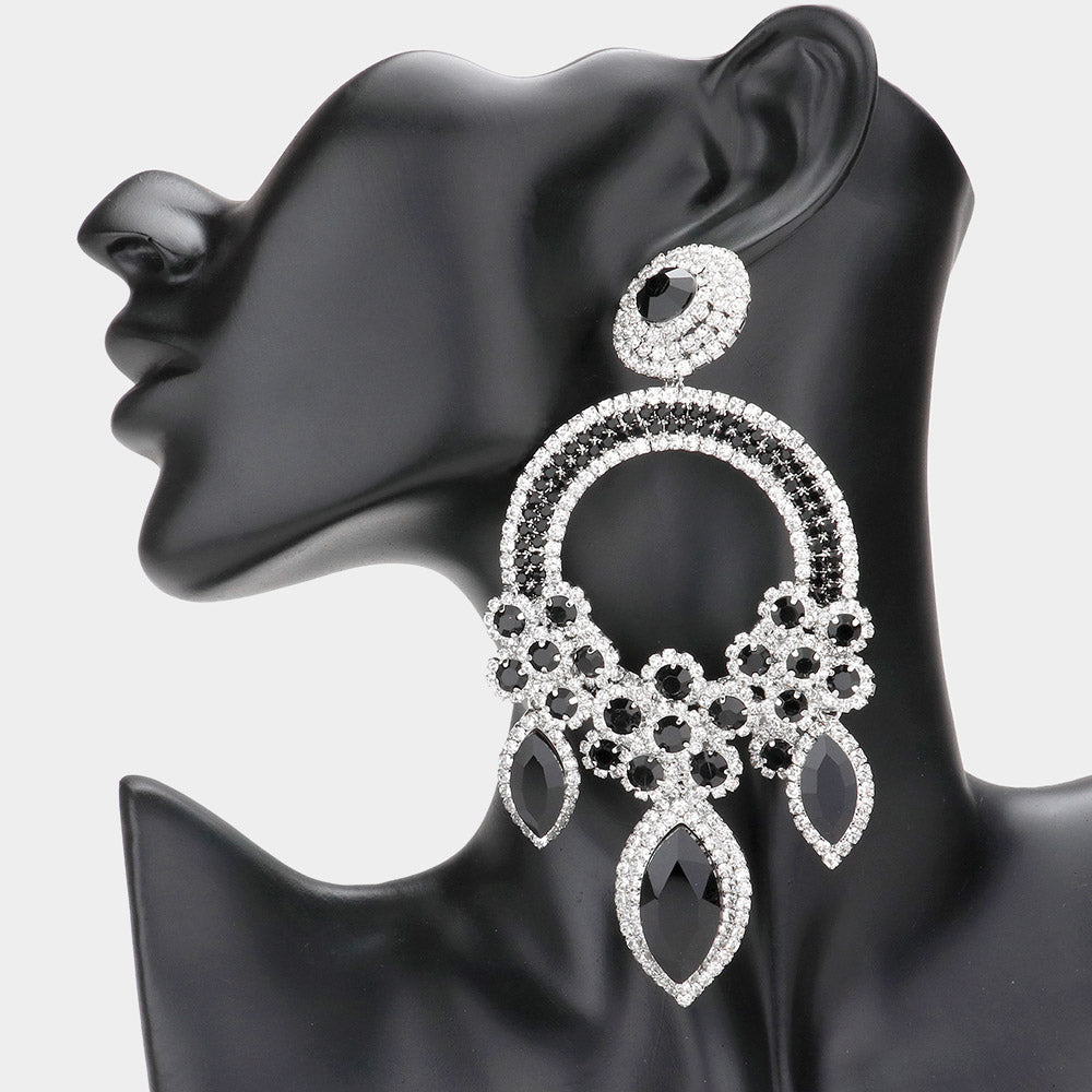 1 Oversized Marquise Triple Flower Chandelier Evening Earring