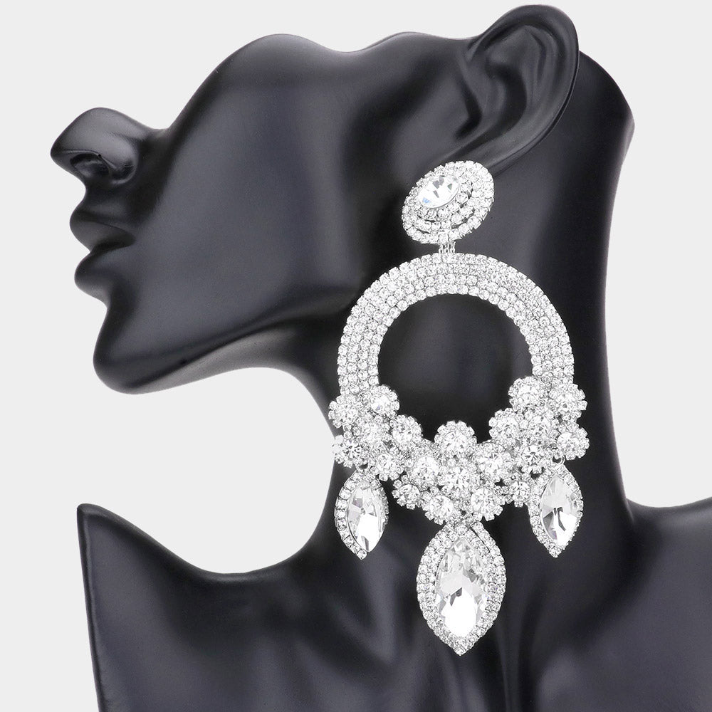 1 Oversized Marquise Triple Flower Chandelier Evening Earring
