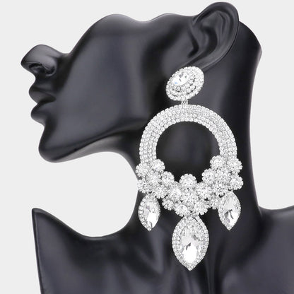 1 Oversized Marquise Triple Flower Chandelier Evening Earring