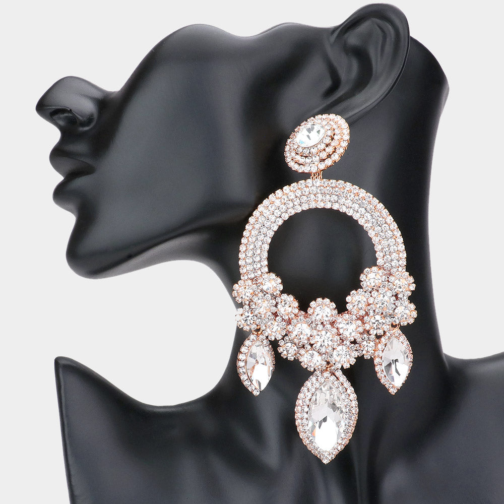 1 Oversized Marquise Triple Flower Chandelier Evening Earring