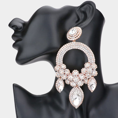 1 Oversized Marquise Triple Flower Chandelier Evening Earring