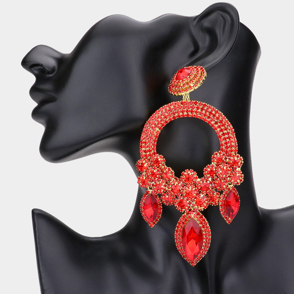 1 Oversized Marquise Triple Flower Chandelier Evening Earring