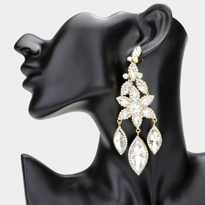 1 Oversized Marquise Triple Flower Chandelier Evening Earrings