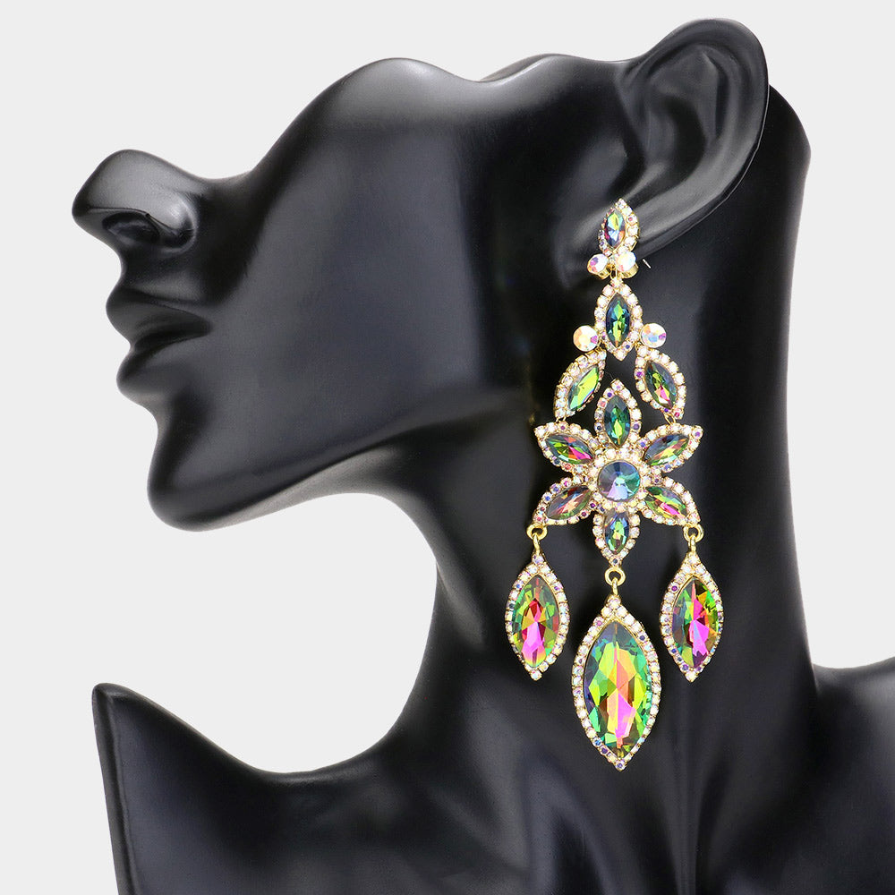 1 Oversized Marquise Triple Flower Chandelier Evening Earrings