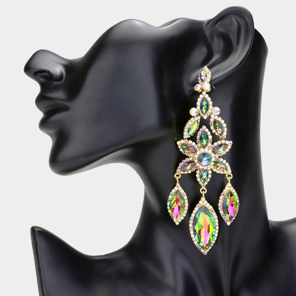 1 Oversized Marquise Triple Flower Chandelier Evening Earrings