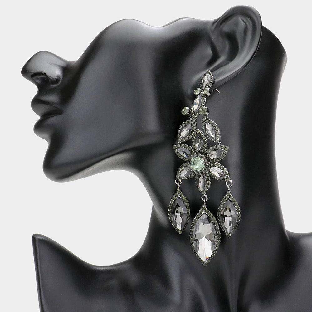 1 Oversized Marquise Triple Flower Chandelier Evening Earrings