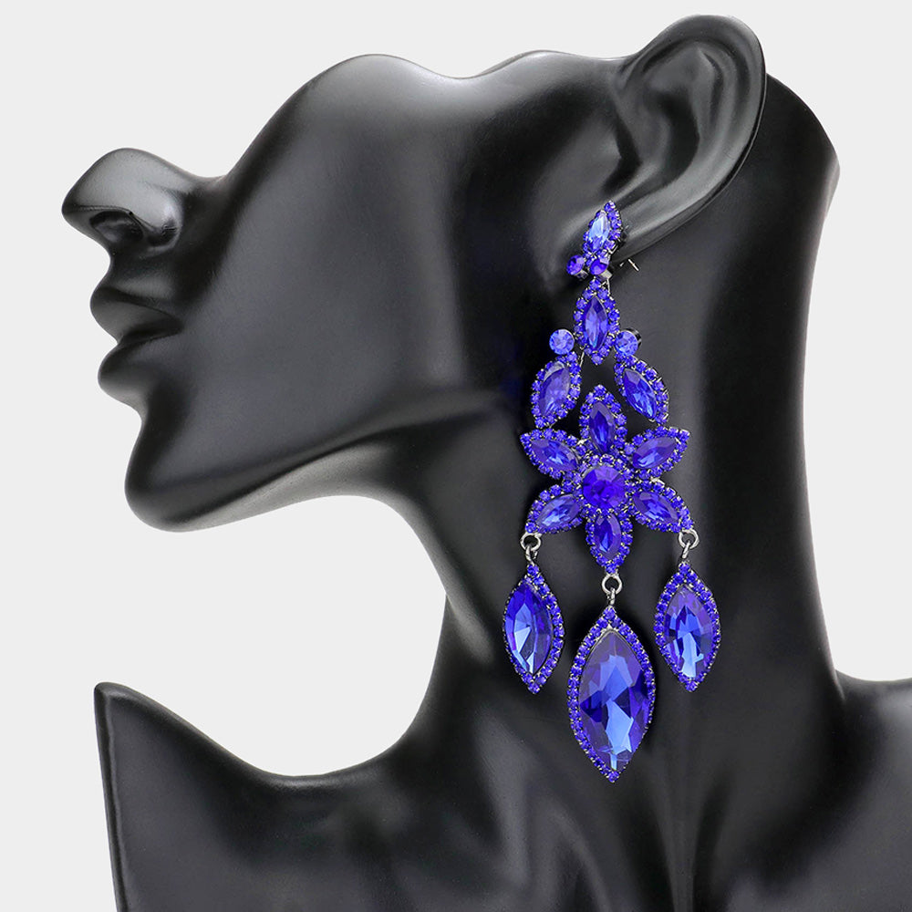 1 Oversized Marquise Triple Flower Chandelier Evening Earrings
