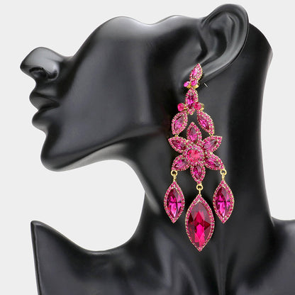 1 Oversized Marquise Triple Flower Chandelier Evening Earrings