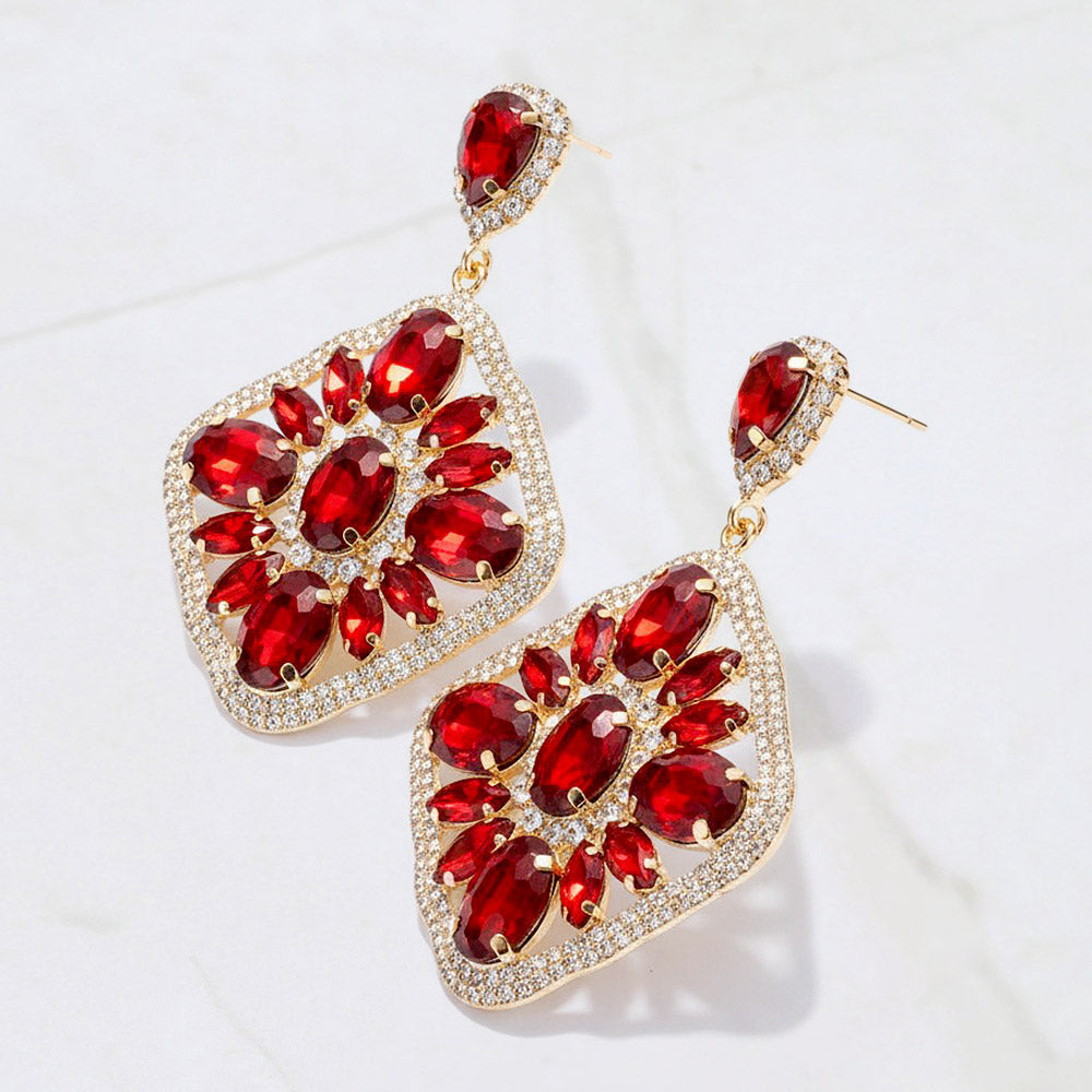 2 Oval Marquise Chandelier Evening Earrings