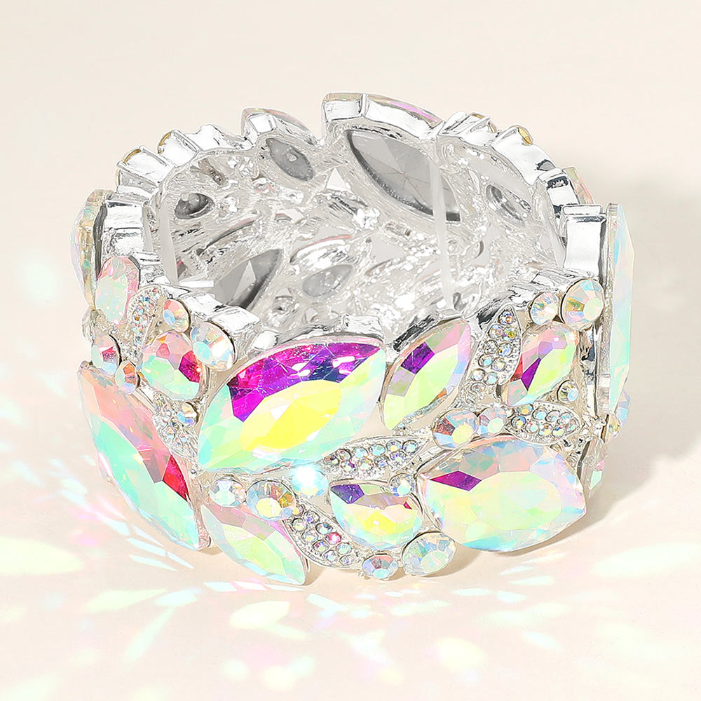1 Marquise Stone Cluster Embellished Stretch Bracelet