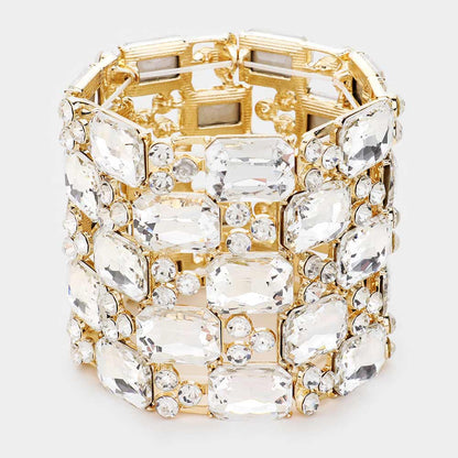 2 Emerald Cut Crystal Embellished Stretch Bracelet
