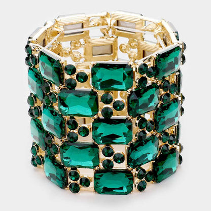 2 Emerald Cut Crystal Embellished Stretch Bracelet