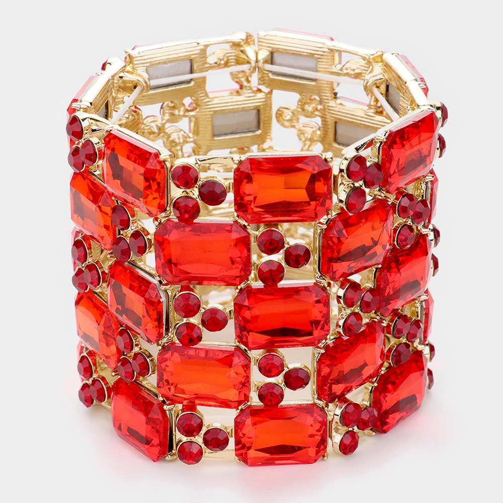 2 Emerald Cut Crystal Embellished Stretch Bracelet