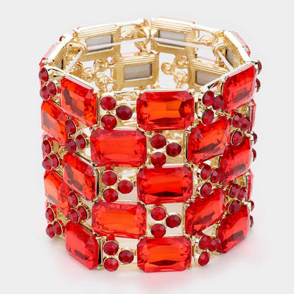 2 Emerald Cut Crystal Embellished Stretch Bracelet