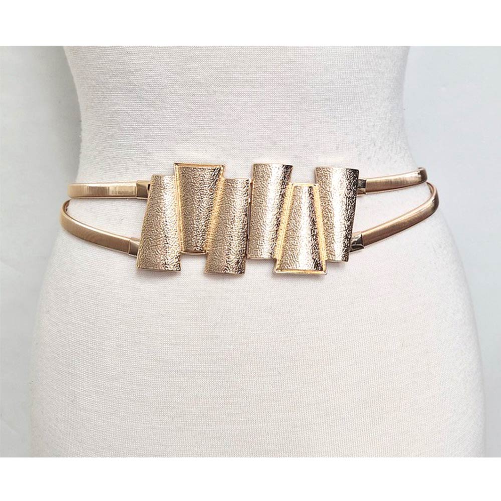 Abstract Buckle Accent Double Strap Stretch Metal Belt