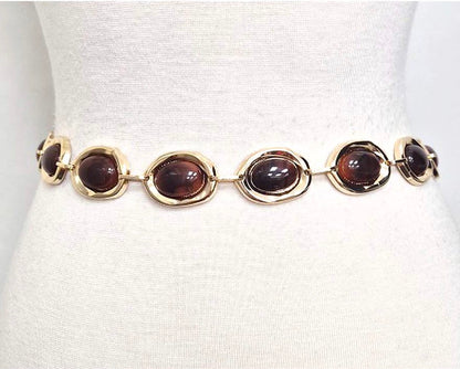 A Bejeweled Oval Stone Cluster Link Waist Chain Belt