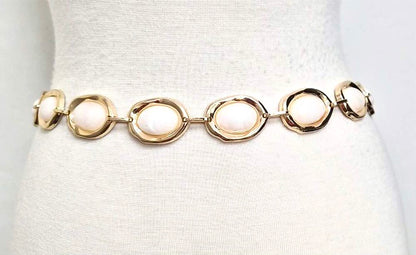 A Bejeweled Oval Stone Cluster Link Waist Chain Belt