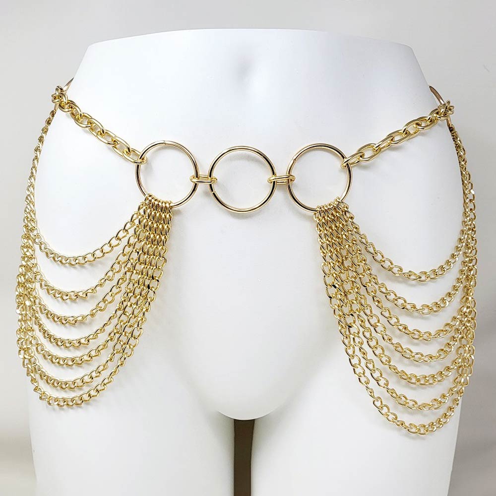 Bold Gold 3 Ring Centered Layered Chain Statement Belt