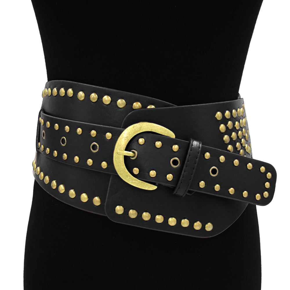 Abría Corset Western Faux Leather Studded Wide Waist Belt