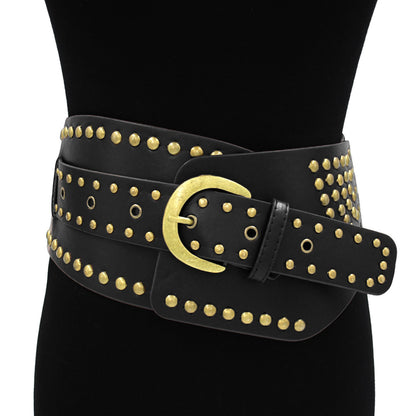 Abría Corset Western Faux Leather Studded Wide Waist Belt