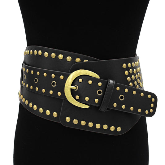 Abría Corset Western Faux Leather Studded Wide Waist Belt