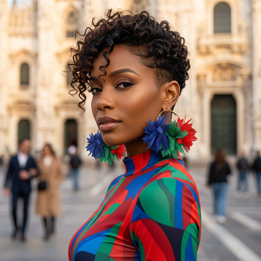 1 Oversized Fabric Floral Petal Statement Hoop Earrings