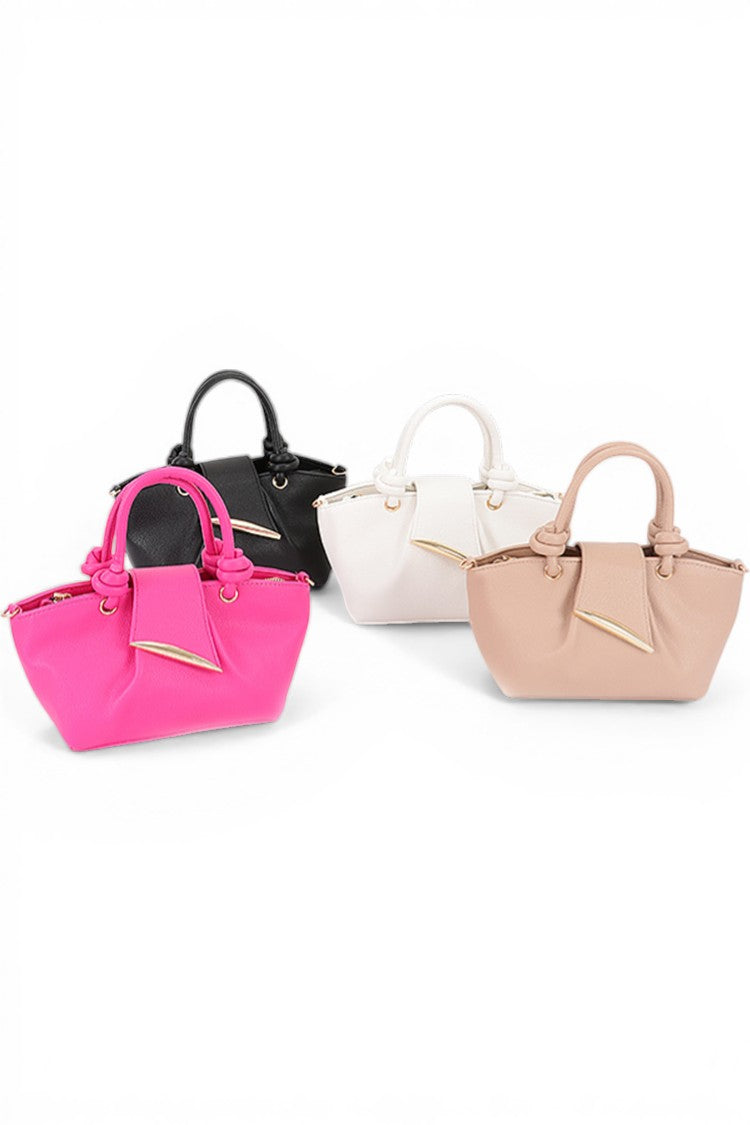 2 Vegan Grain Leather Knotted Handle Shoulder Bag