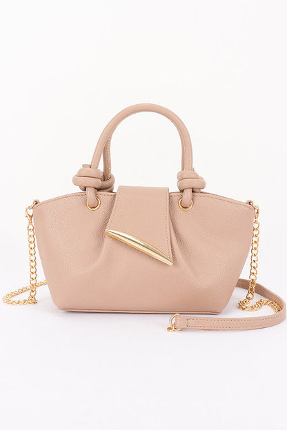 2 Vegan Grain Leather Knotted Handle Shoulder Bag