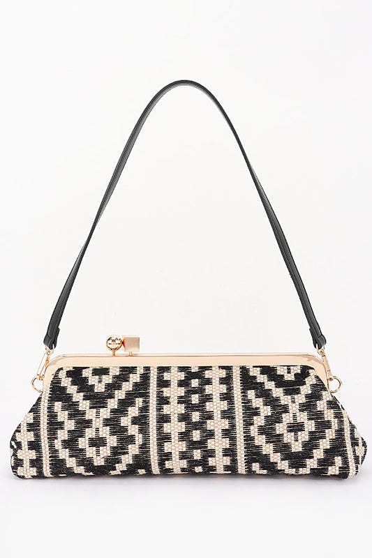 4 Kiss Lock Convertible Faux Straw Clutch Shoulder Bag