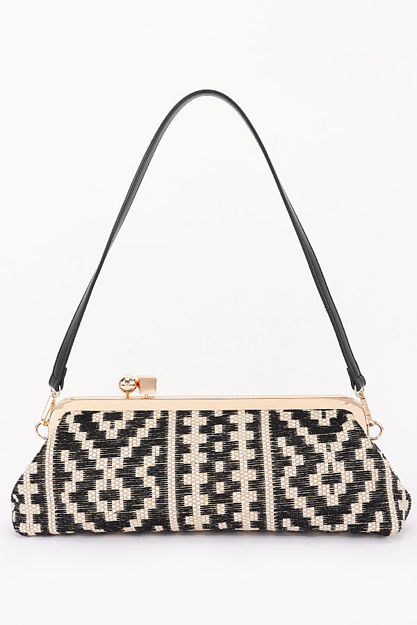 4 Kiss Lock Convertible Faux Straw Clutch Shoulder Bag