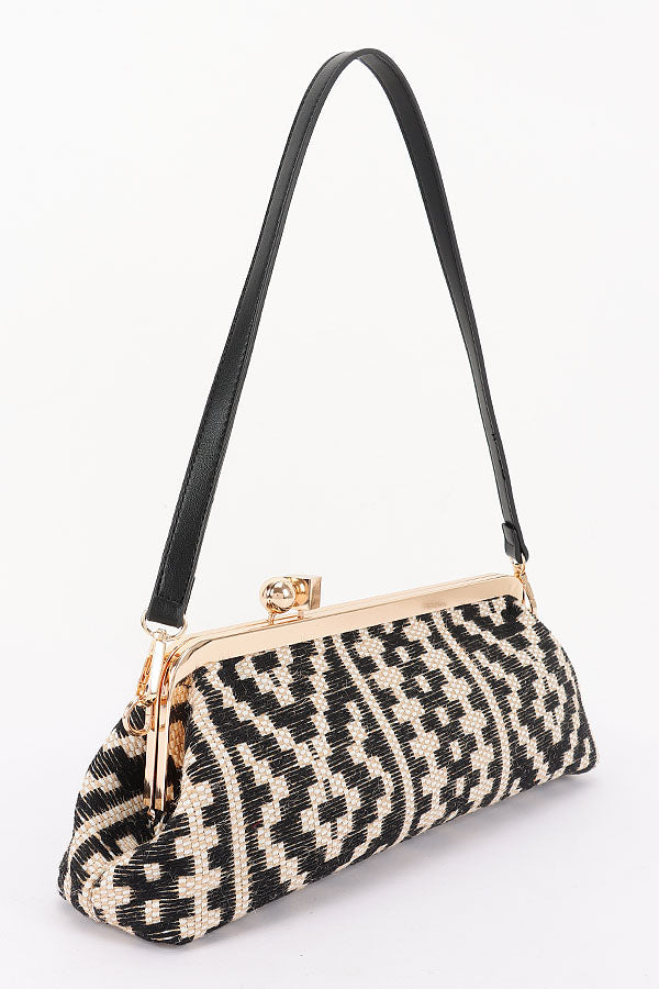 4 Kiss Lock Convertible Faux Straw Clutch Shoulder Bag