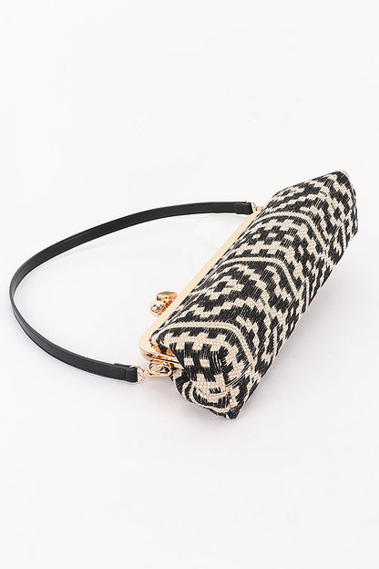 4 Kiss Lock Convertible Faux Straw Clutch Shoulder Bag
